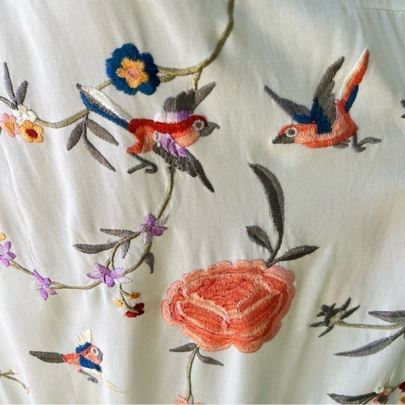 ANTHROPOLOGIE EMBROIDERED BIRDS FUN FLORAL PRINT FRINGE GATSBY HALTER STYLE … - Picture 5 of 14